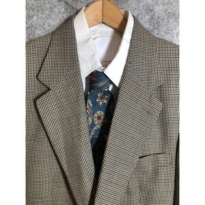 Oscar De La Renta Signature Blazer Mens 42R Brown Wool Check Sport Coat Jacket